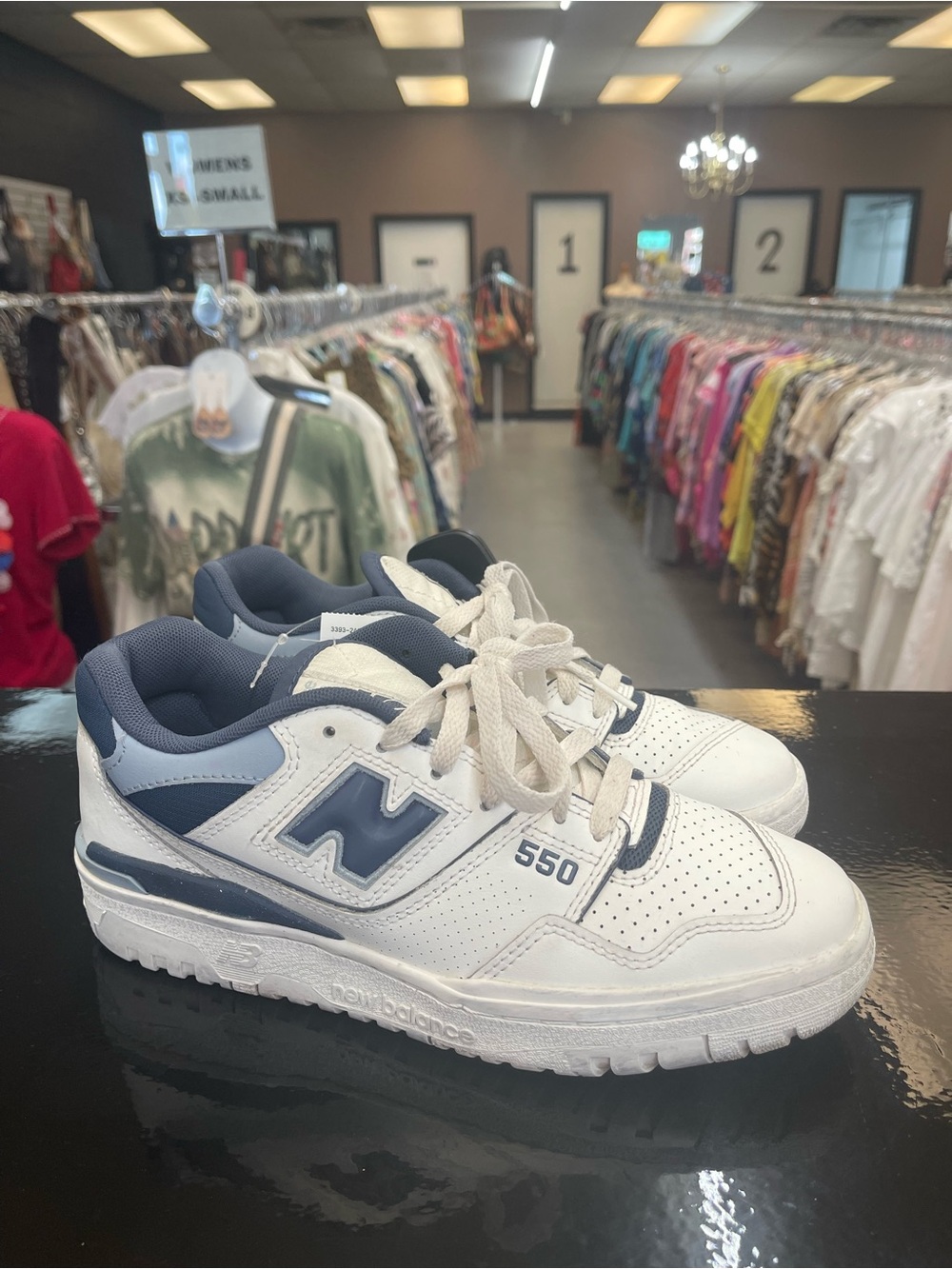 New Balance 550 White and Navy Leather Low-Top Sneakers